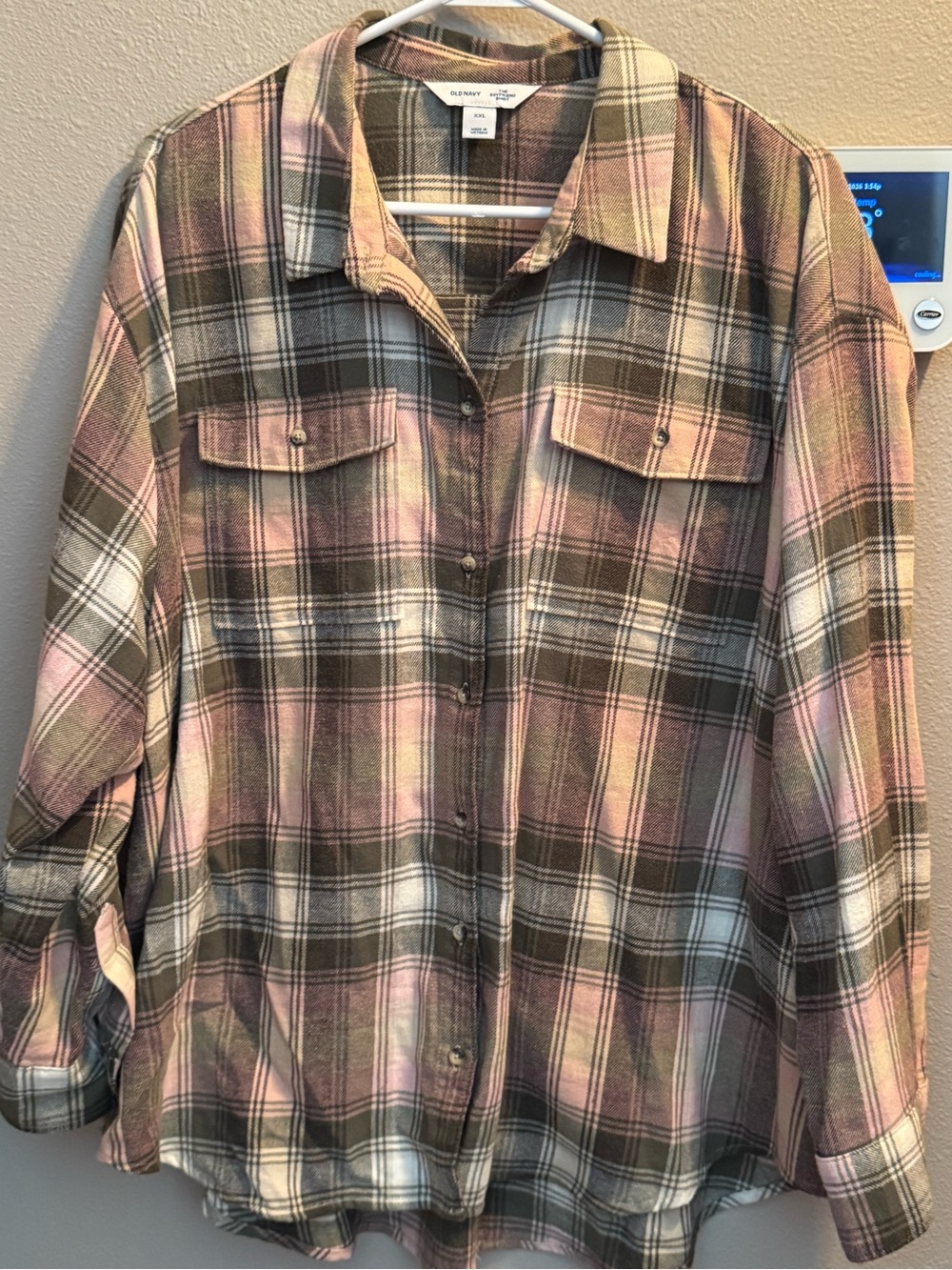 Women’s Old Navy Pink, Olive & Cream Flannel Button-Down Shirt
